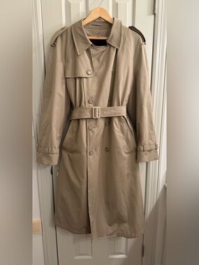 Vintage London Towne 44L Long Tan Trench Coat Removable Lining Double Breasted